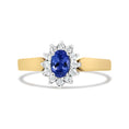 Load image into Gallery viewer, 14K Yellow Gold 1/5 Cttw Round Diamond and 6x4mm Oval Blue Tanzanite Halo Ring (H-I Color, I1-I2 Clarity)
