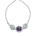 Load image into Gallery viewer, .925 Sterling Silver Oval Amethyst and Pear Blue Topaz with Diamond Accent Lariat 4”-10” Adjustable Bolo Bracelet (H-I Color, SI1-SI2 Clarity)
