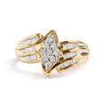 Load image into Gallery viewer, 10K Yellow Gold 1/2 Cttw Round And Baguette-cut Diamond Cluster Head and Channel Set Shank Ring (H-I Color, I1-I2 Clarity)
