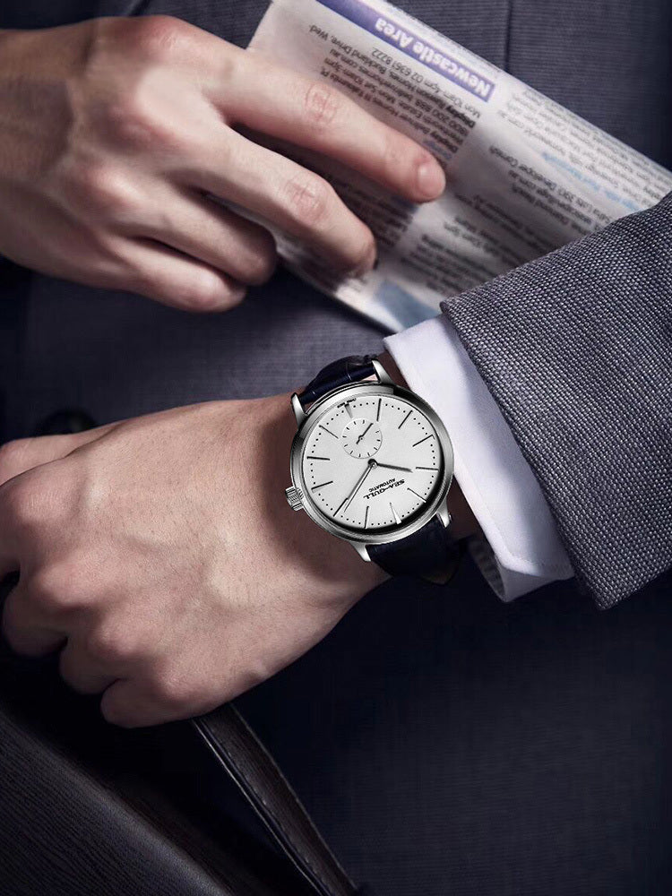 Leather Silver Men's three-hand automatic stainless steel mechanical watch