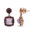 Load image into Gallery viewer, 18K Rose Gold Diamond Accent and Pink and Purple Amethyst Gemstone Halo Dangle Drop Earrings (G-H Color, SI1-SI2 Clarity)
