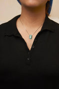 Load image into Gallery viewer, .925 Sterling Silver Turquoise Enamel and 1/2 Cttw Diamond Block 18" Pendant Necklace (F-G Color, VS1-VS2 Clarity)
