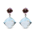 Load image into Gallery viewer, 18K White and Rose Gold 1/5 Cttw Diamond with Round Pink Rose De France Amethyst and 25mm Cushion Cut Sky Blue Topaz Gemstone Dangle Earring (G-H Color, SI1-SI2 Clarity)
