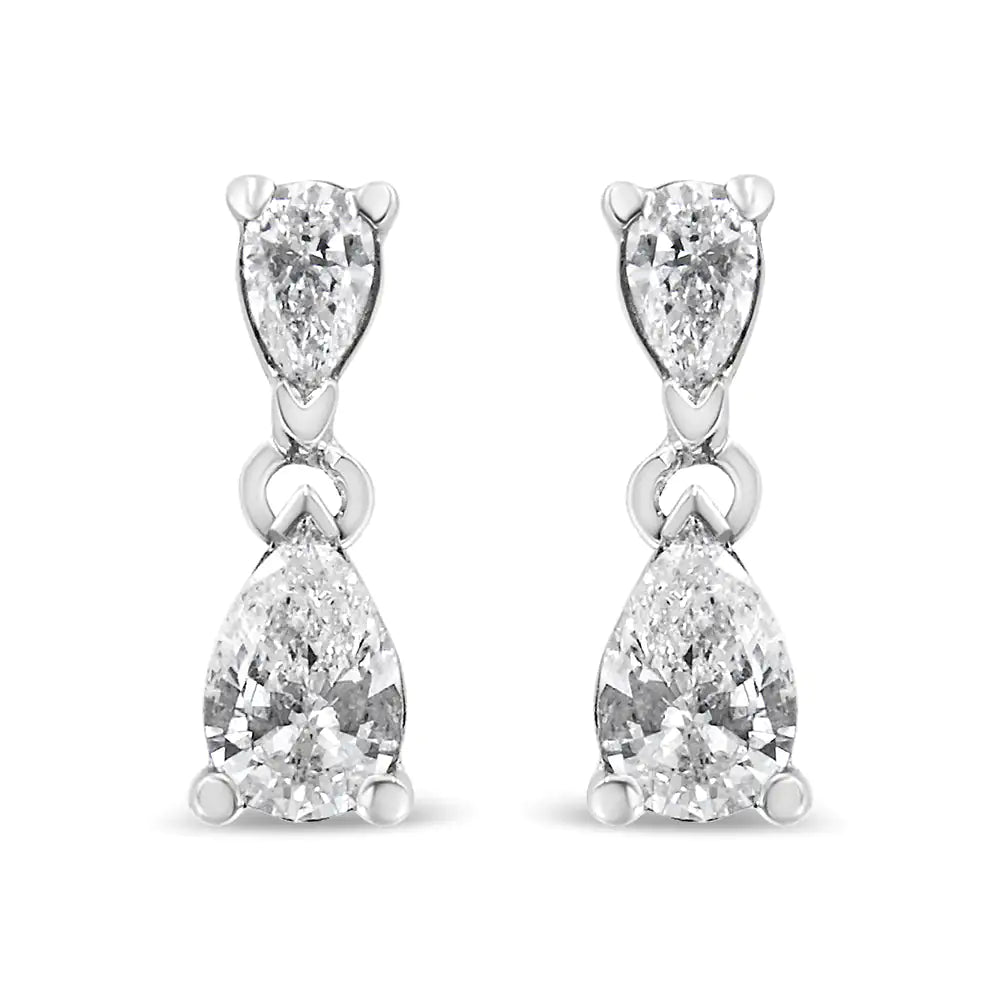 14K White Gold Pear Shape Lab Grown Diamond Dangle Stud Earrings (G-H Color, VS2-SI1 Clarity)