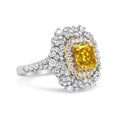 Load image into Gallery viewer, 18k Yellow and White Gold 2 3/4 Cttw Lab Grown Yellow Radiant Cut Diamond Halo Cluster Ring  (Yellow/G-H Color, VS1-VS2 Clarity)
