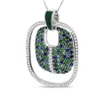 Load image into Gallery viewer, .925 Sterling Silver Green Enamel Pendant with 1/2 Cttw Diamond, Sapphire, and Tsavorite Openwork Statement 18" Pendant Necklace (F-G Color, VS1-VS2 Clarity)
