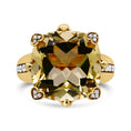 Load image into Gallery viewer, 18K Yellow Gold 15x15mm Cushion Cut Lemon Quartz and 1/4 Cttw Diamond Accented Cocktail Ring (F-G Color, VS1-VS2 Clarity)
