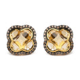 Load image into Gallery viewer, 18K Yellow Gold 1/2 Cttw  Brown Diamond and 11x11mm Clover-Cut Yellow Citrine Gemstone Clover Halo Stud Earrings (Brown Color, SI1-SI2 Clarity)

