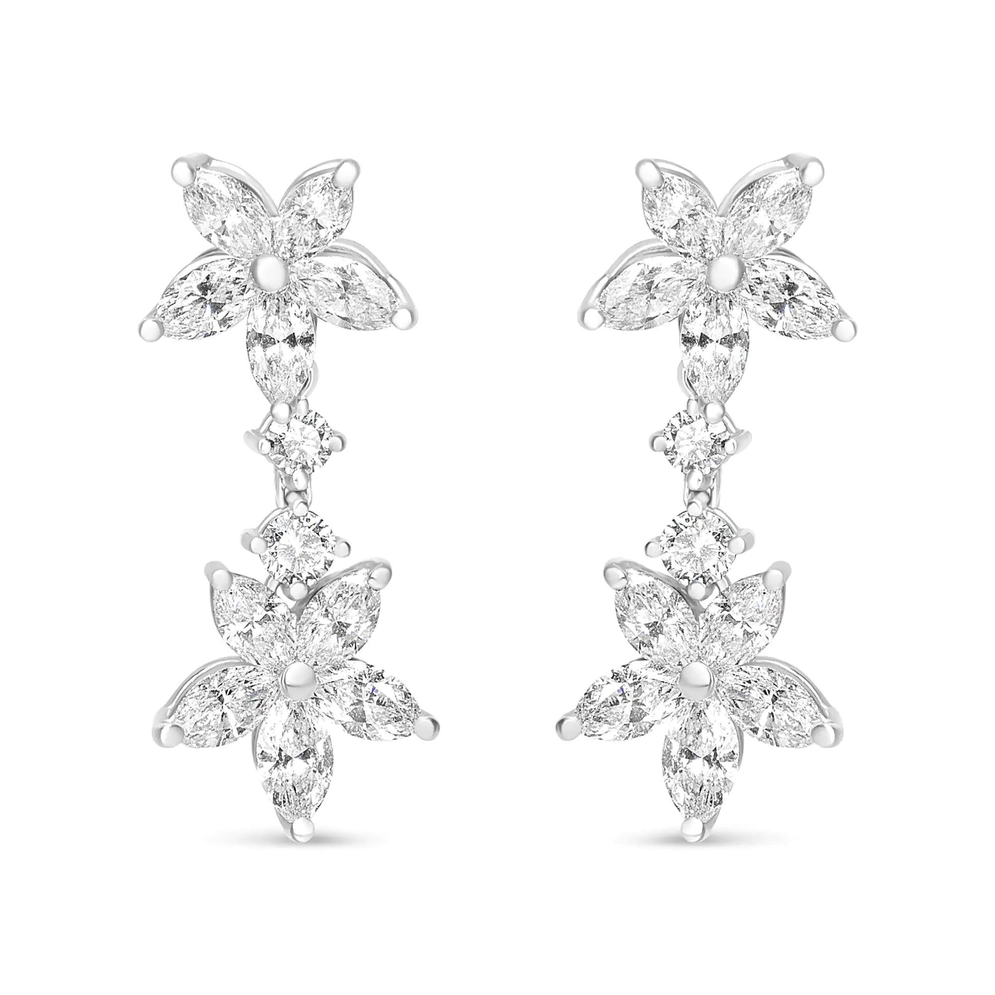 18k White Gold 6.0 Cttw Marquise Diamond Floral Dangle Drop Earrings (E-F Color, VS1-VS2 Clarity)