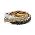 Load image into Gallery viewer, 18K Tri-Color Gold 3 5/8 Cttw Diamond Interlocking Stackable Band Ring Set (Champagne, Black, and F-G Color, VS1-VS2 Clarity)
