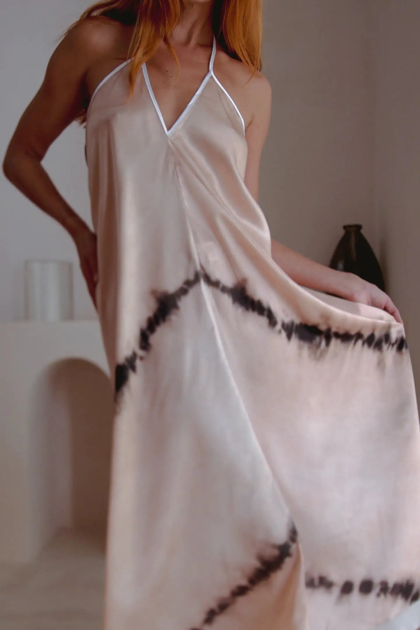 Altair Silk Halter Royal Dress in Shibori