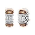Load image into Gallery viewer, 18K White and Rose Gold Flash Plated .925 Sterling Silver Clear Brown Enamel 1/6 Cttw Round Diamond Huggie Hoop Earrings (F-G Color, VS1-VS2 Clarity)
