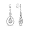 Load image into Gallery viewer, 18K White Gold 1 1/4 Cttw Round Diamond Openwork Teardrop-Shaped Dangle Earrings (F-G Color, VS1-VS2 Clarity)
