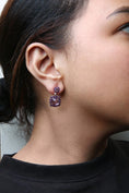 Load image into Gallery viewer, 18K Rose Gold Diamond Accent and Pink and Purple Amethyst Gemstone Halo Dangle Drop Earrings (G-H Color, SI1-SI2 Clarity)
