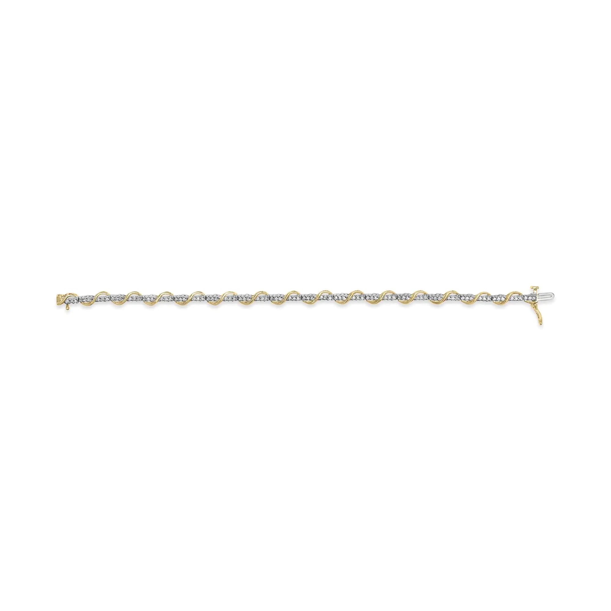 10k Two-Tone Gold 1/2 Cttw Diamond Spiral Over Link Bracelet (I-J Color, I2-I3 Clarity) 7" Inches