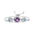 Load image into Gallery viewer, .925 Sterling Silver Oval Amethyst and Pear Blue Topaz with Diamond Accent Lariat 4”-10” Adjustable Bolo Bracelet (H-I Color, SI1-SI2 Clarity)
