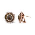 Load image into Gallery viewer, 14K Rose Gold 3 1/2 Cttw Fancy Rose Cut Diamond Circle Shaped Triple Halo Stud Earring (Fancy Color, I2-I3 clarity)
