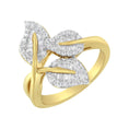 Load image into Gallery viewer, 18K Yellow and White Gold Plated .925 Sterling Silver 3/8 Cttw Baguette and Round Diamond Bypass Triple Leaf Ring (I-J Color, I1-I2 Clarity)
