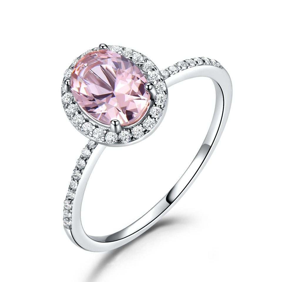 Classic Morganite Ring Female Wedding Diamond 18k silver ring