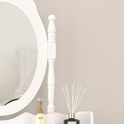 Royal vanity Table Set With 4 Drawer, Makeup Dressing Table W  Cushioned Stool, Girls Women Bedroom Furniture Set Oval Mirror