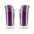 Load image into Gallery viewer, 18K White Gold 1 7/8 Cttw Diamond and 1mm Round Red Ruby Open Swish Hoop Earrings (F-G Color, VS1-VS2 Clarity)
