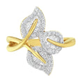 Load image into Gallery viewer, 18K Yellow and White Gold Plated .925 Sterling Silver 3/8 Cttw Baguette and Round Diamond Bypass Triple Leaf Ring (I-J Color, I1-I2 Clarity)
