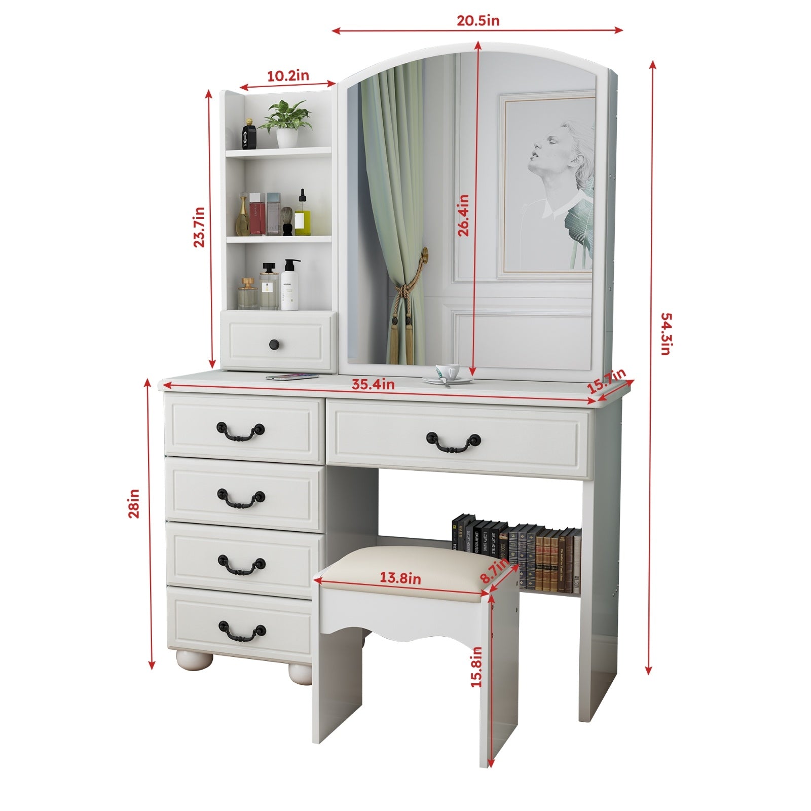 Elegant Royal Vanity Desk With Mirror & Lights, Makeup Table Set