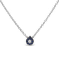 Load image into Gallery viewer, 18K White Gold Diamond Accent and 1mm Round Blue Sapphire Gemstone Halo Teardrop Pendant Necklace (G-H Color, SI1-SI2 Clarity)  - Adjustable up to 15.5" - 17"
