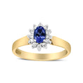 Load image into Gallery viewer, 14K Yellow Gold 1/5 Cttw Round Diamond and 6x4mm Oval Blue Tanzanite Halo Ring (H-I Color, I1-I2 Clarity)
