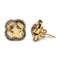 Load image into Gallery viewer, 18K Yellow Gold 1/2 Cttw  Brown Diamond and 11x11mm Clover-Cut Yellow Citrine Gemstone Clover Halo Stud Earrings (Brown Color, SI1-SI2 Clarity)

