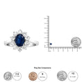 Load image into Gallery viewer, 18K White Gold 7x5 mm Oval Cut Blue Sapphire and Round Diamond 3/4 Cttw Sunburst Halo Ring (F-G Color, VS1-VS2 Clarity)
