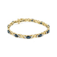 Load image into Gallery viewer, 14K Yellow Gold 1 1/4 Cttw Round Diamond and 6x4mm Blue Sapphire "X" Link Bracelet (I-J Color, I1-I2 Clarity)- Size 7"
