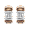 Load image into Gallery viewer, 18K White and Rose Gold Flash Plated .925 Sterling Silver Clear Brown Enamel 1/6 Cttw Round Diamond Huggie Hoop Earrings (F-G Color, VS1-VS2 Clarity)
