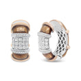 Load image into Gallery viewer, 18K White and Rose Gold Flash Plated .925 Sterling Silver Clear Brown Enamel 1/6 Cttw Round Diamond Huggie Hoop Earrings (F-G Color, VS1-VS2 Clarity)
