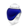 Load image into Gallery viewer, 18K White Gold 14mm White Quartz and 1/5 Cttw Diamond Halo with Blue Enamel Dome Ring (F-G Color, VS1-VS2 Clarity)

