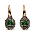 Load image into Gallery viewer, 18K Rose and White Gold 3/8 Cttw Round Brown Diamonds and Round Green Tsavorite Gemstone Halo Drop Hoop Earrings (Brown Color, SI1-SI2 Clarity)
