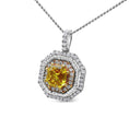 Load image into Gallery viewer, 18K White and Yellow Gold 2 1/4 Cttw Lab Grown Yellow Asscher Cut Diamond Art Deco Style Halo 18" Pendant Necklace (Yellow/G-H Color, VS1-VS2 Clarity)
