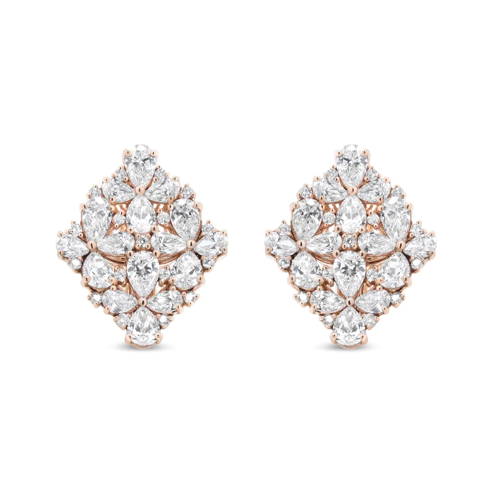 18K Rose Gold 8 1/3 Cttw Pear and Round Diamond Floral Cluster Omega Earrings (F-G Color, VS1-VS2 Clarity)