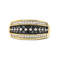 Load image into Gallery viewer, Men's 14K Yellow Gold Plated .925 Sterling Silver 1 1/2 Cttw White and Black Treated Diamond Cluster Ring (Black / I-J Color, I2-I3 Clarity)

