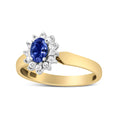 Load image into Gallery viewer, 14K Yellow Gold 1/5 Cttw Round Diamond and 6x4mm Oval Blue Tanzanite Halo Ring (H-I Color, I1-I2 Clarity)
