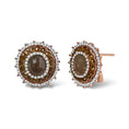 Load image into Gallery viewer, 14K Rose Gold 3 1/2 Cttw Fancy Rose Cut Diamond Circle Shaped Triple Halo Stud Earring (Fancy Color, I2-I3 clarity)
