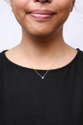 Load image into Gallery viewer, 18K White Gold Diamond Accent and 1mm Round Blue Sapphire Gemstone Halo Teardrop Pendant Necklace (G-H Color, SI1-SI2 Clarity)  - Adjustable up to 15.5" - 17"
