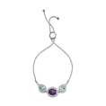 Load image into Gallery viewer, .925 Sterling Silver Oval Amethyst and Pear Blue Topaz with Diamond Accent Lariat 4”-10” Adjustable Bolo Bracelet (H-I Color, SI1-SI2 Clarity)
