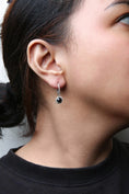 Load image into Gallery viewer, 18K White Gold 1/3 Cttw Diamond and 7mm Round Black Onyx Gemstone Halo Dangle Hoop Earrings (G-H Color, SI1-SI2 Clarity)
