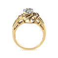 Load image into Gallery viewer, 10K Yellow Gold 1/2 Cttw Round and Baguette Diamond Flower Swirl Cocktail Ring (I-J Color, SI2-I1 Clarity)
