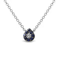 Load image into Gallery viewer, 18K White Gold Diamond Accent and 1mm Round Blue Sapphire Gemstone Halo Teardrop Pendant Necklace (G-H Color, SI1-SI2 Clarity)  - Adjustable up to 15.5" - 17"
