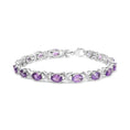 Load image into Gallery viewer, .925 Sterling Silver 7x5mm Oval Amethyst and Diamond Accent X-Link Bracelet (H-I Color, SI1-SI2 Clarity)  - Size 7"
